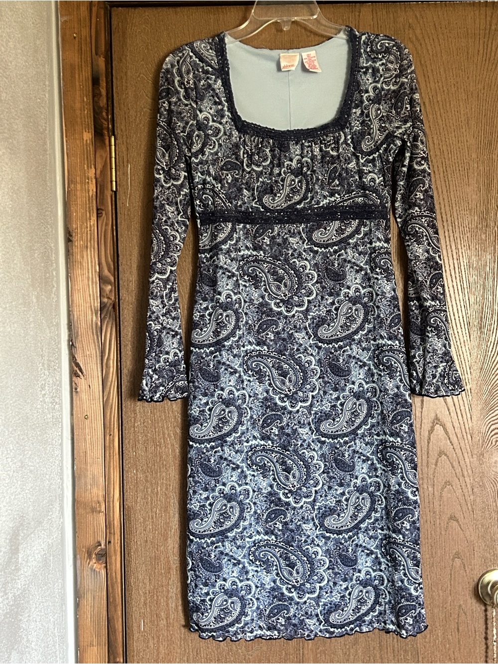 Xhilaration Navy Paisley Long-Sleeve Empire Waist Dress